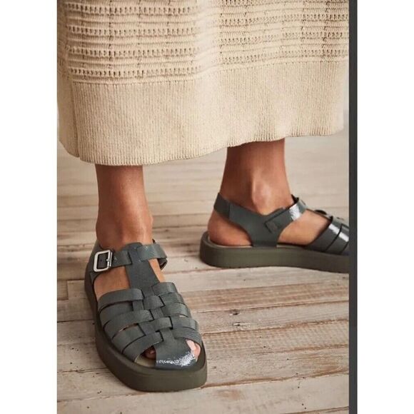 NEW Free People Finn Fisherman Platform Sandals Green Leather 37 Made In Italy - Picture 8 of 8